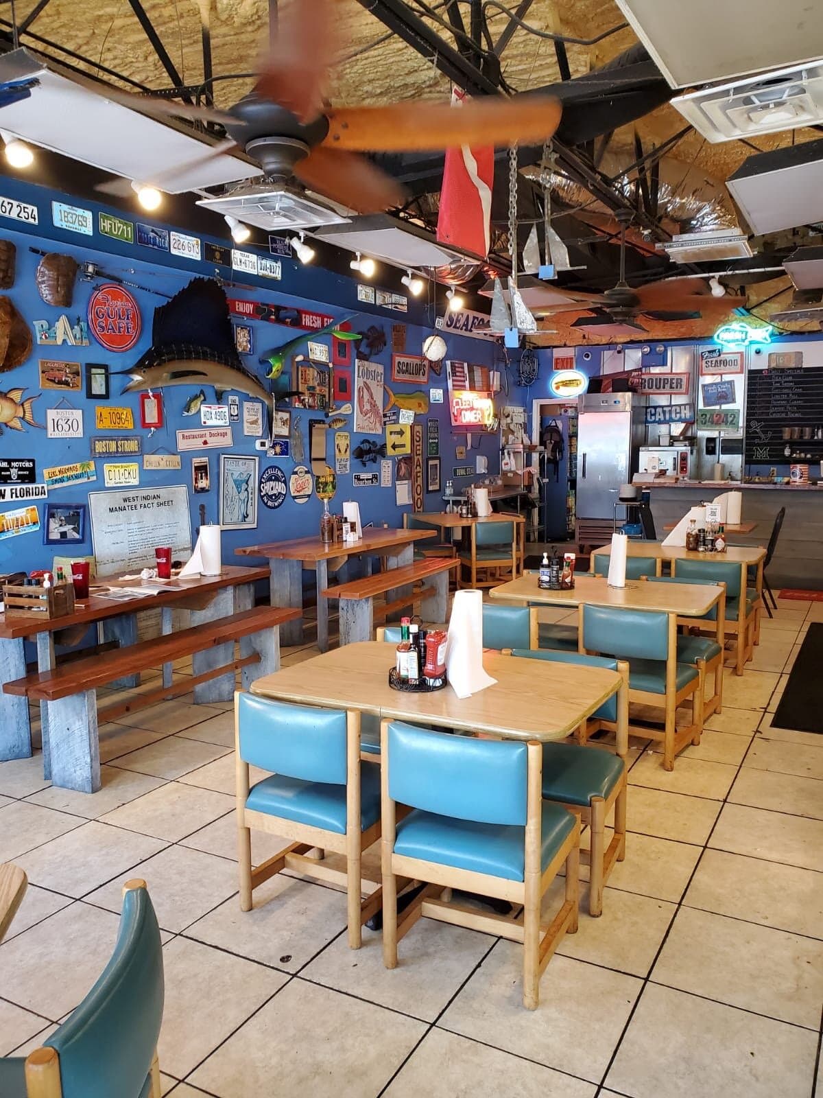Inside Big Water Fish Market's dining room on Siesta Key