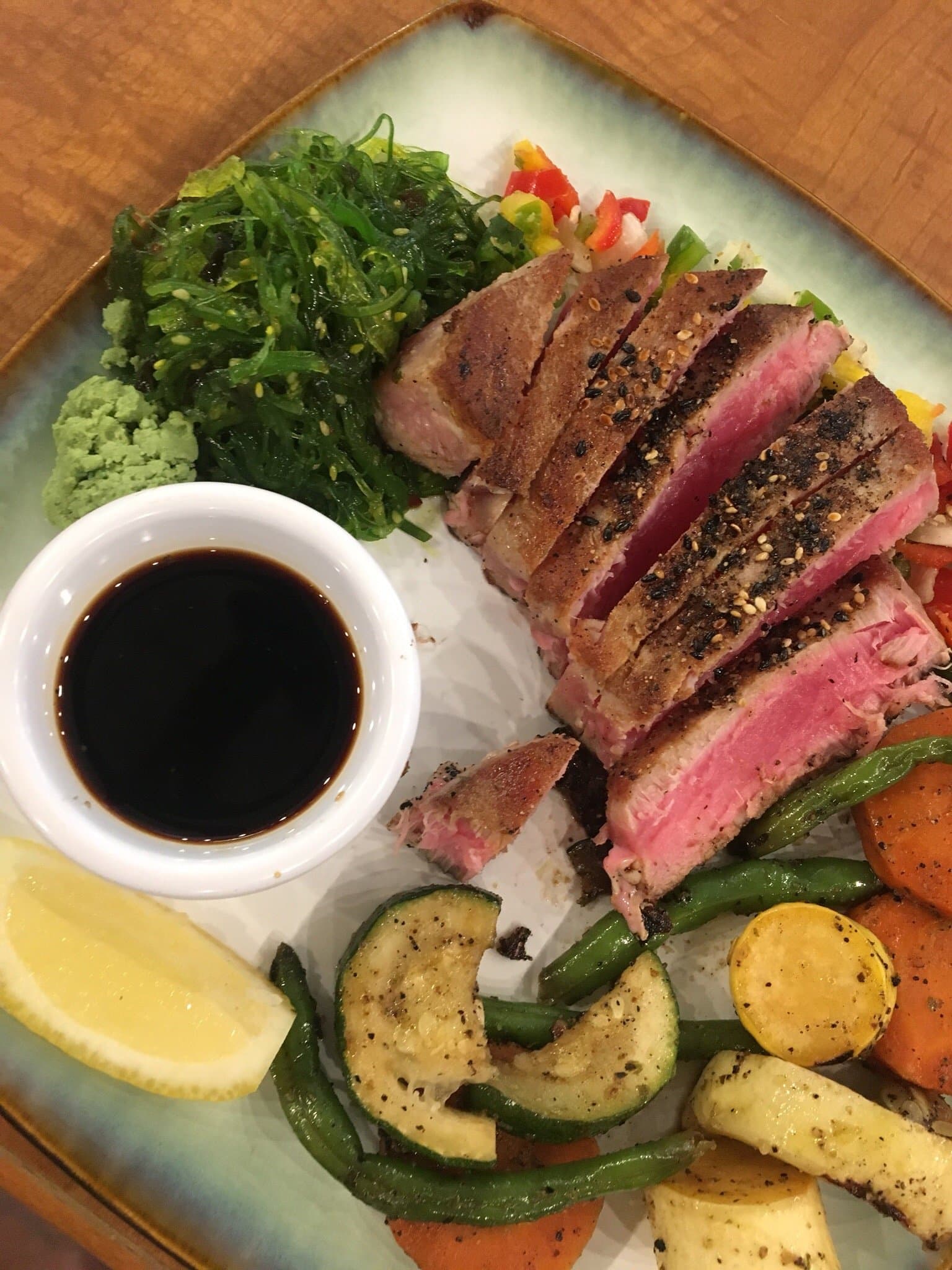 A seared tuna plate from Big Water's dining room